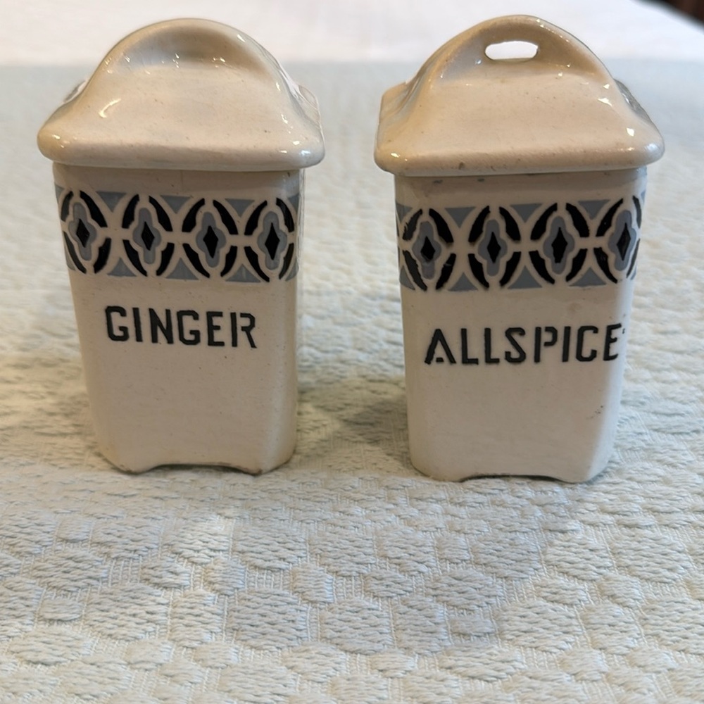 Pair German Blue and White Spice Jars Allspice and Ginger Vintage